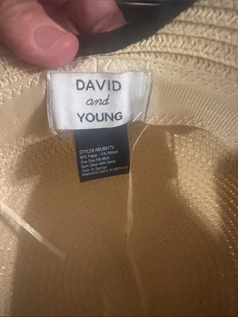 David and Young Beige Straw Sun Hat with Black Trim